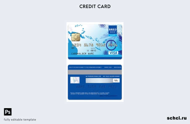 скачать в цифровом формате шаблон индивидуальной карты Visa BRED Bank Соломоновы